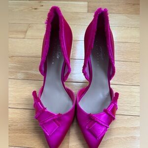 Lord and Taylor Fuchsia Vale Satin Fringe Trim Heel Pumps Size 8.5